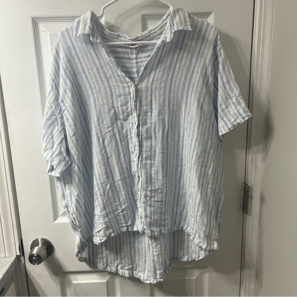 Women’s XXL (bundle of 2) Blue and white linen striped beach blouses - Picture 2 of 8